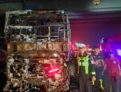 Bus PO Tunas Muda Ludes Terbakar di Tol Batang-Semarang, 15 Penumpang Selamat