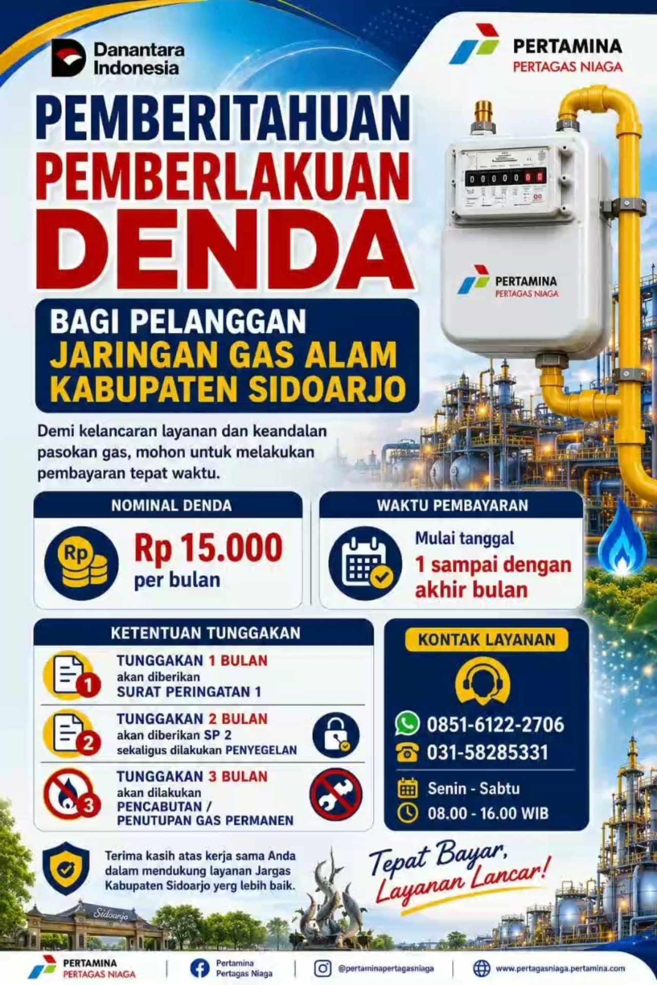 Pertagas Niaga Berlakukan Denda Pelanggan Jargas Sidoarjo, Tunggakan 2 Bulan Bisa Disegel